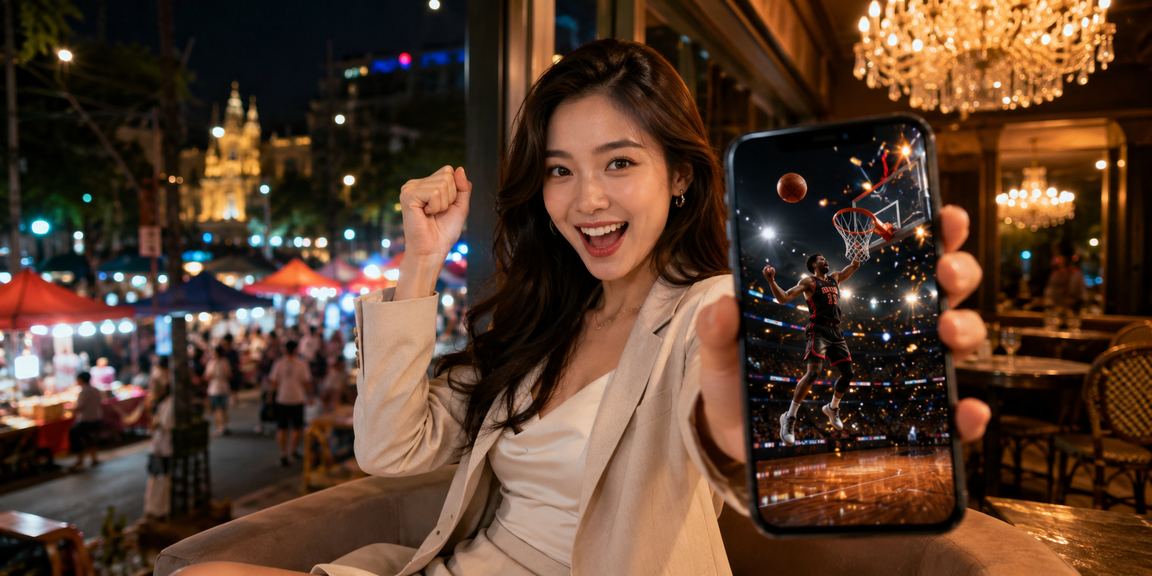 Người dùng Hà Nội ngồi cà phê xem kèo bóng rổ và phân tích tỷ lệ cược trên điện thoại