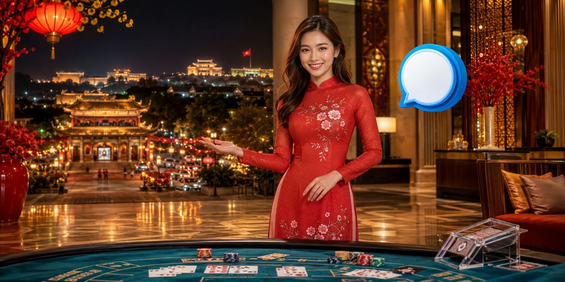 Không khí lễ hội tại Huế với bàn Baccarat live và người chơi casino trực tuyến tụ họp sôi động