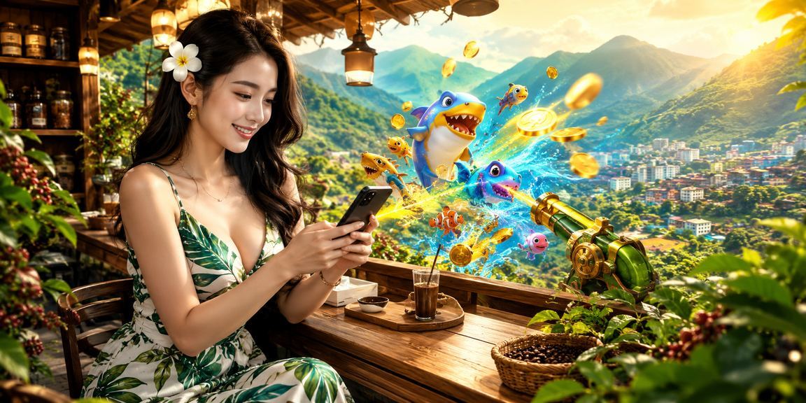 Minh họa bắn cá r13 với khung cảnh Sa Pa và cà phê Việt Nam